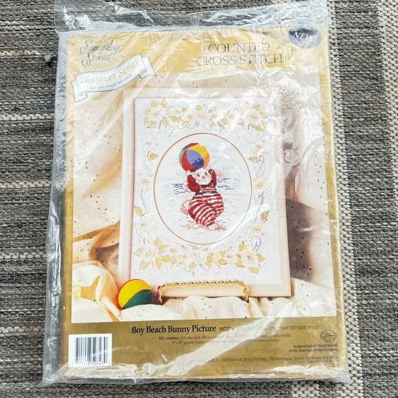 Something Special Counted Cross Stitch Kit Boy Beach Bunny - NEW + Frame - Picture 2 of 5